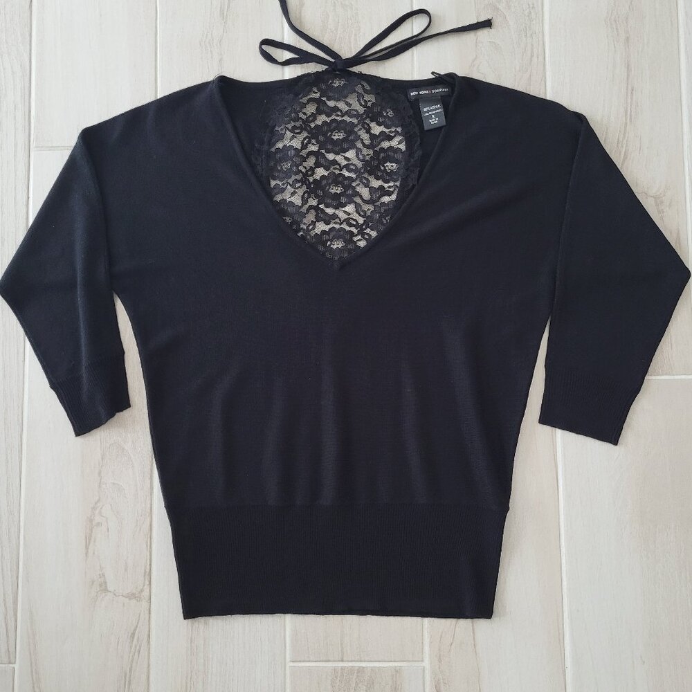 New York & Company Soft Black Dolman 3/4 Sleeve Top Lt weight Sweater Small